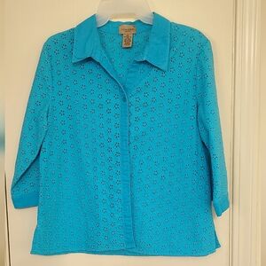 Choices Petite Aqua Eyelet Blouse